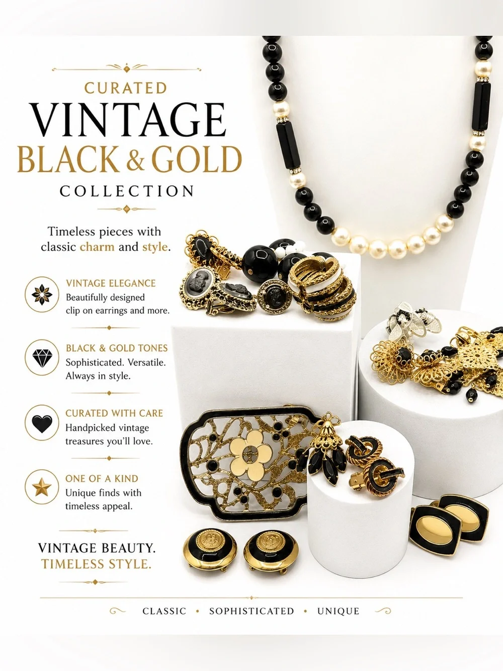 Vintage Black Gold Jewelry Lot - Picture 3 of 10